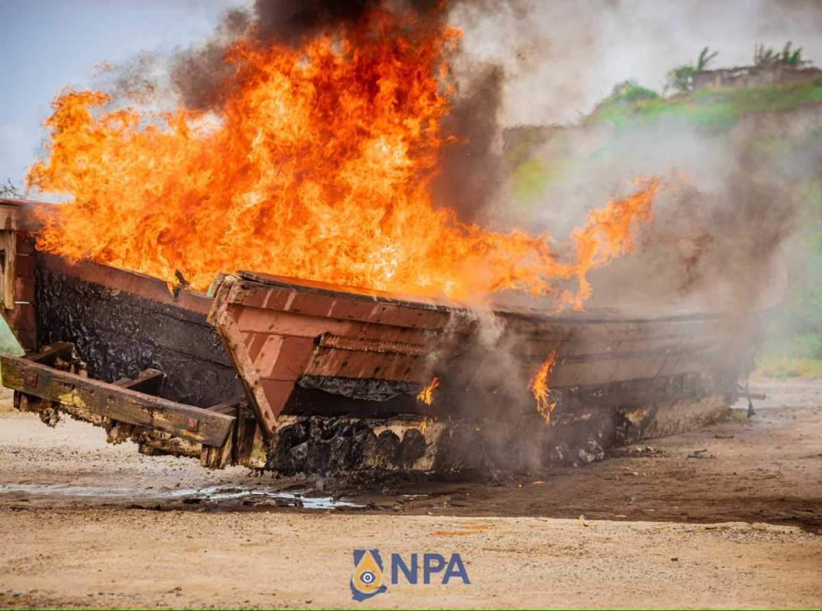 NPA and Western Naval Command Destroy Illicit Fuel Boat in Sekondi-Takoradi